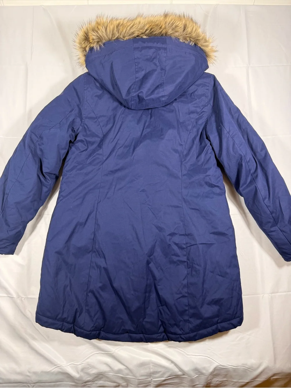 Ellos Women's Navy Parka Coat with Faux Fur Trim